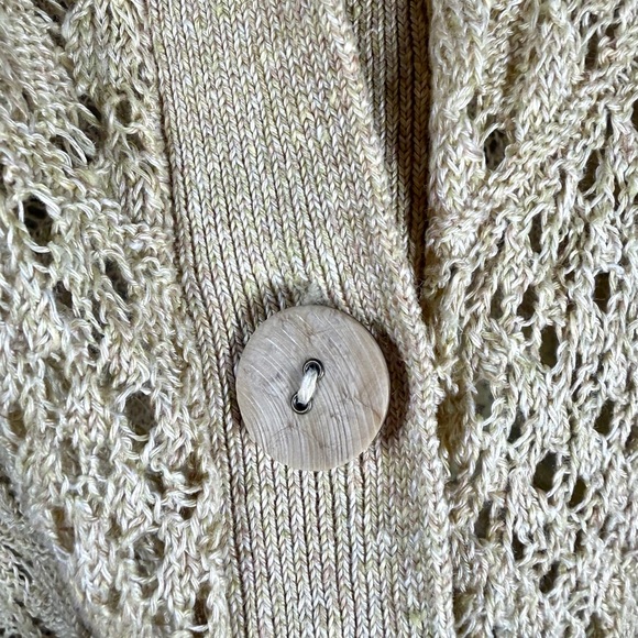 Anthropologie Moth Oversized Crochet Sweater Size L Tan Linen Fairy Shabby Chic - Picture 3 of 7